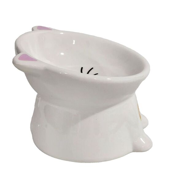 Nice Paws Ceramic Tilted And Elevated Kitty Cat Food Bowl‎ White 4"Hx5"W - Picture 8 of 11